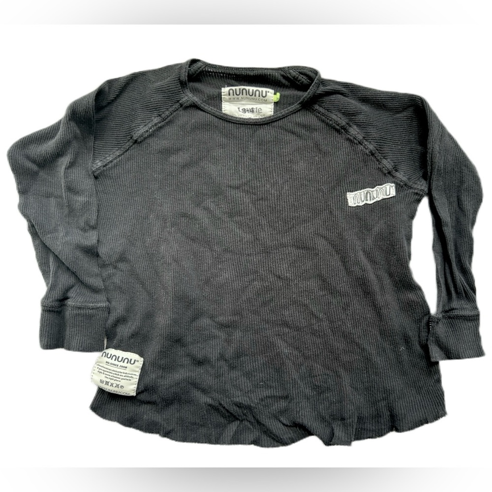 Nununu black Long Sleeve toddler  (3T) shirt Casual Crew Neck with raw edge hem